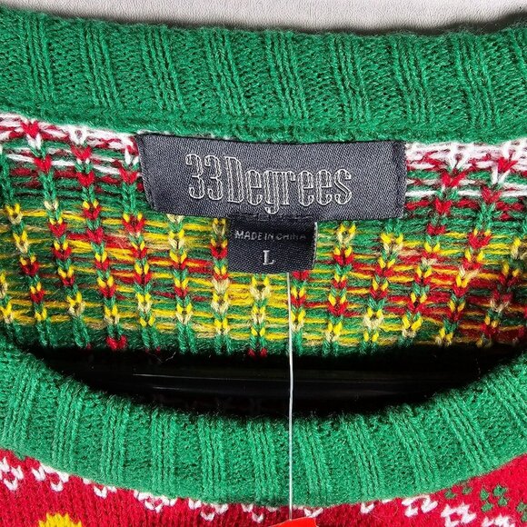 33 Degrees THREE TACOS Knit Ugly Christmas Sweater NWT Men's Size L RED Sombrero - Picture 3 of 12